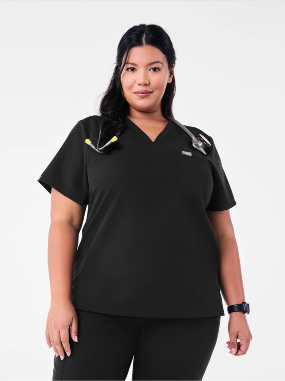 Figs Women’s Catarina Black V-Neck Scrub Top with Chest Pocket